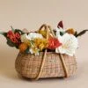 Large Basket Of Felt Flowers - Crimson
