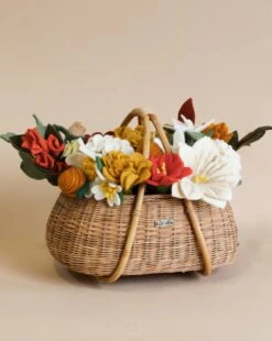 Large Basket Of Felt Flowers - Crimson