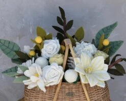 Large Basket Of Felt Flowers - White -Kids Toys Store 2J2A3820