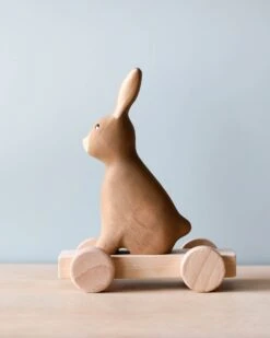 Handmade Wooden Bunny Push Toy With Built-In Magnets
