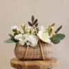Large Basket Of Felt Flowers - White