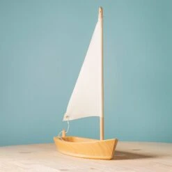 Handmade Wooden Sailboat -Kids Toys Store barca cu panza bej sailing boat beige 9783 4 16560652436252