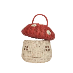 Olli Ella | Red Mushroom Basket -Kids Toys Store rattan mushroom basket red 3 800x png