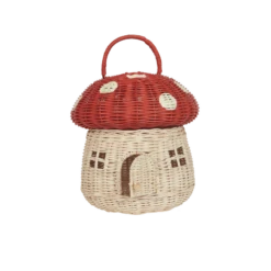 Olli Ella | Red Mushroom Basket -Kids Toys Store rattan mushroom basket red 7 800x png
