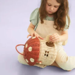 Olli Ella | Red Mushroom Basket -Kids Toys Store rattan mushroom basket red 2 800x jpg