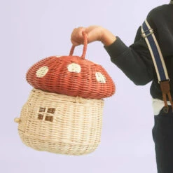 Olli Ella | Red Mushroom Basket -Kids Toys Store rattan mushroom basket red 800x jpg